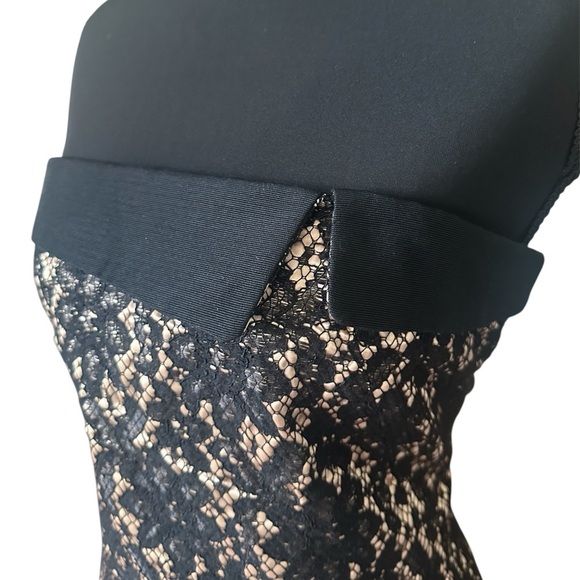 NWT Talbots Black & Gold Strapless Sheath Lace Dress w/ Asymmetrical Neckline - Picture 2 of 8